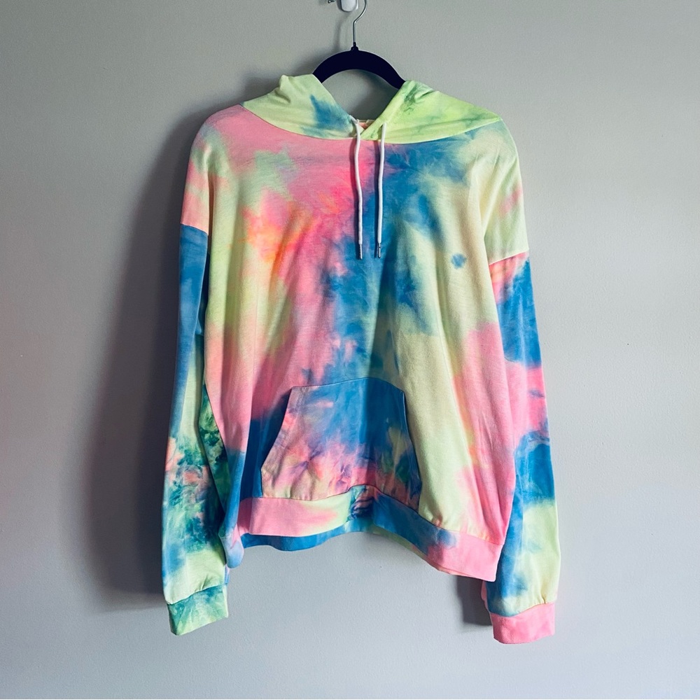 SHEIN Women's Neon Tie Dye Long Sleeve Hoodie Sweatshirt Size XL
